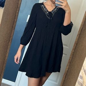 Boho black mini mudd dress long sleeves